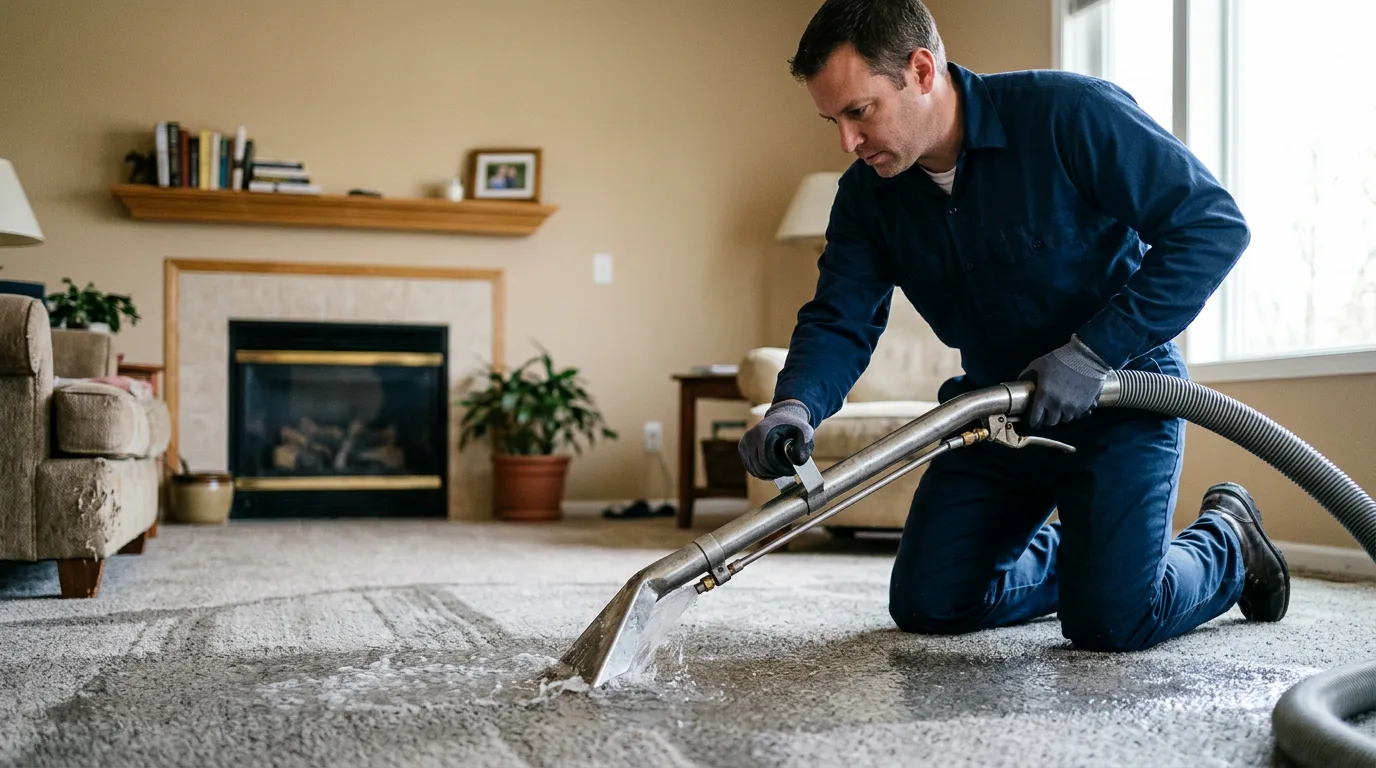 Water damage restoration technician working near Evanston, IN